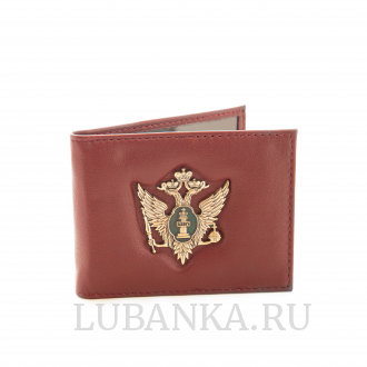 Обложка для удостоверения Министерство Юстиции с жетоном узкая пухлая бордовая