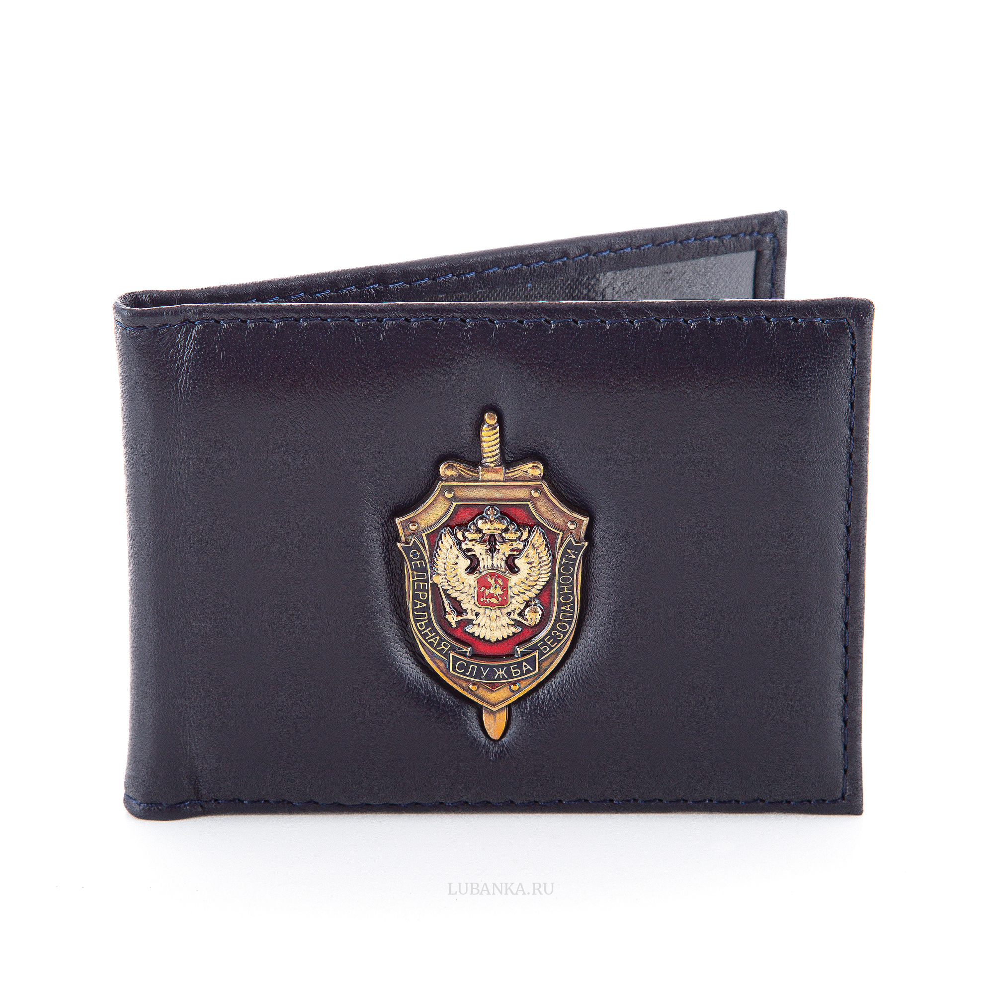 Обложка для удостоверения ФСБ с жетоном узкая пухлая темно синяя